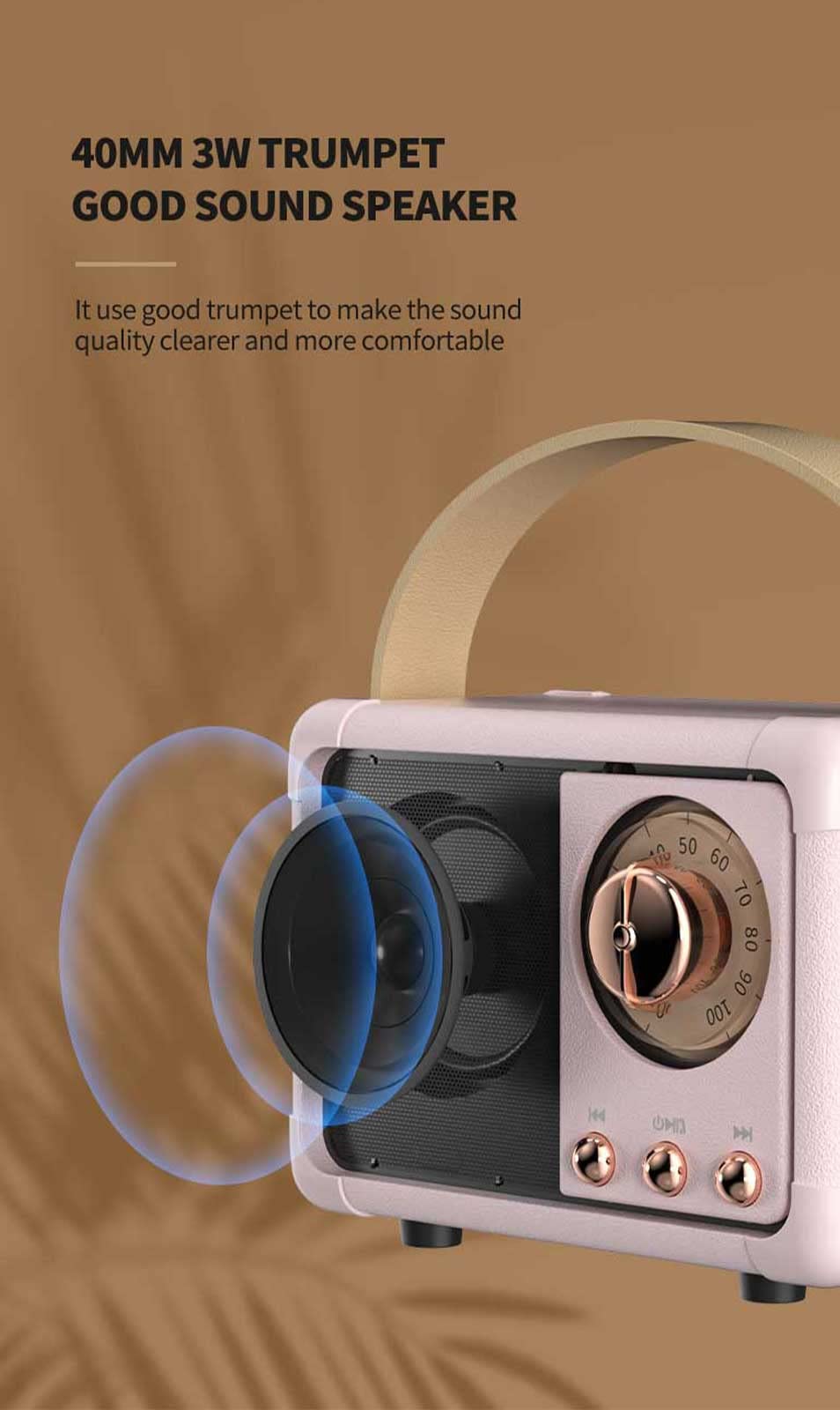 Dosmix Retro Bluetooth Speaker packaging closeup, shows vintage style