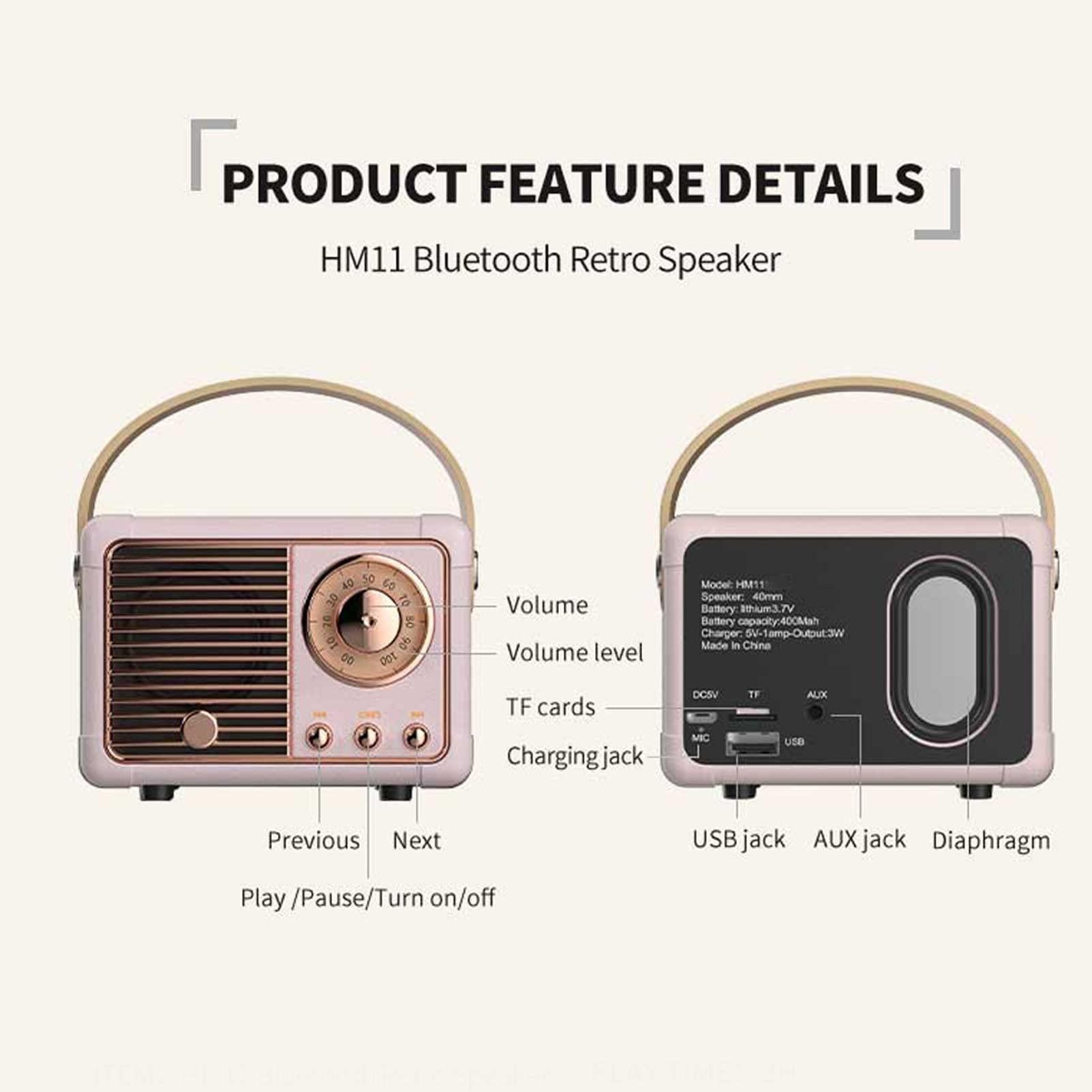 Dosmix Retro Bluetooth Speaker portable in hand, perfect for on-the-go listening