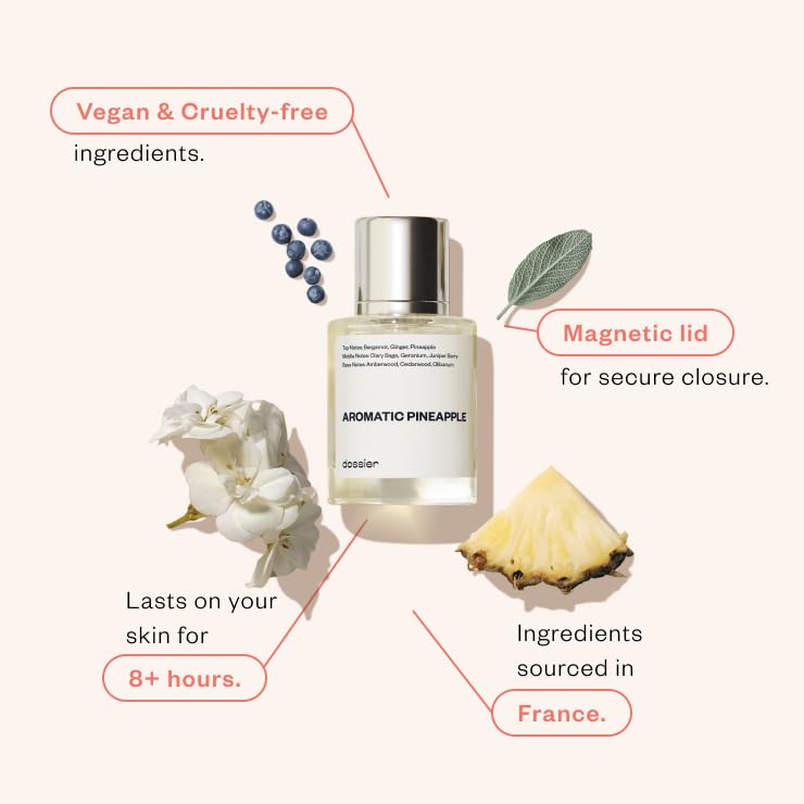 Dossier Aromatic Pineapple bottle closeup highlights premium ingredients and refined French craftsmanship