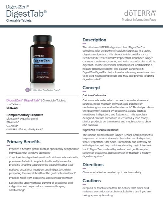 doTERRA DigestTab tablets on a counter, offering gentle relief from occasional indigestion.