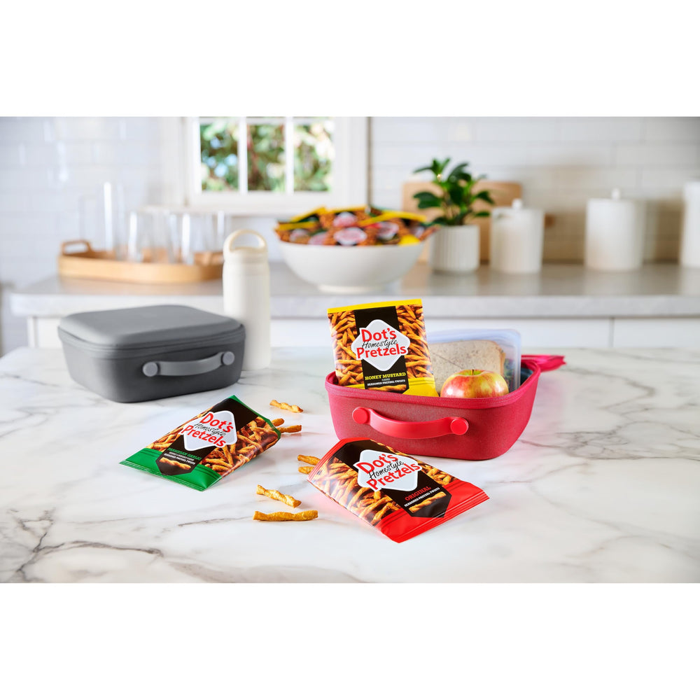 Dot's Homestyle Pretzels Honey Mustard display for office breaks and quick bites.