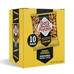 Dot's Homestyle Pretzels honey mustard twists in a 1oz bag for on-the-go snacking and crunch.