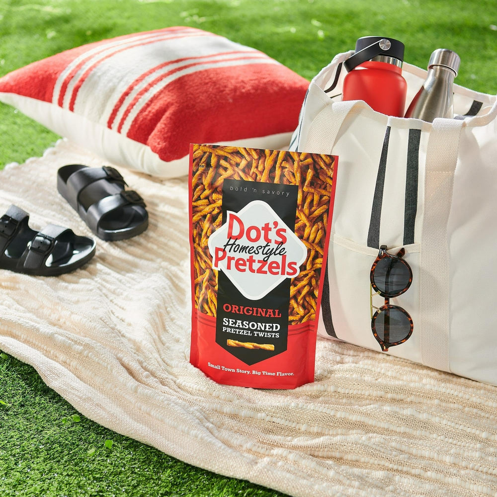 Dot's Pretzels twists on plate, ready for game-night snacking.