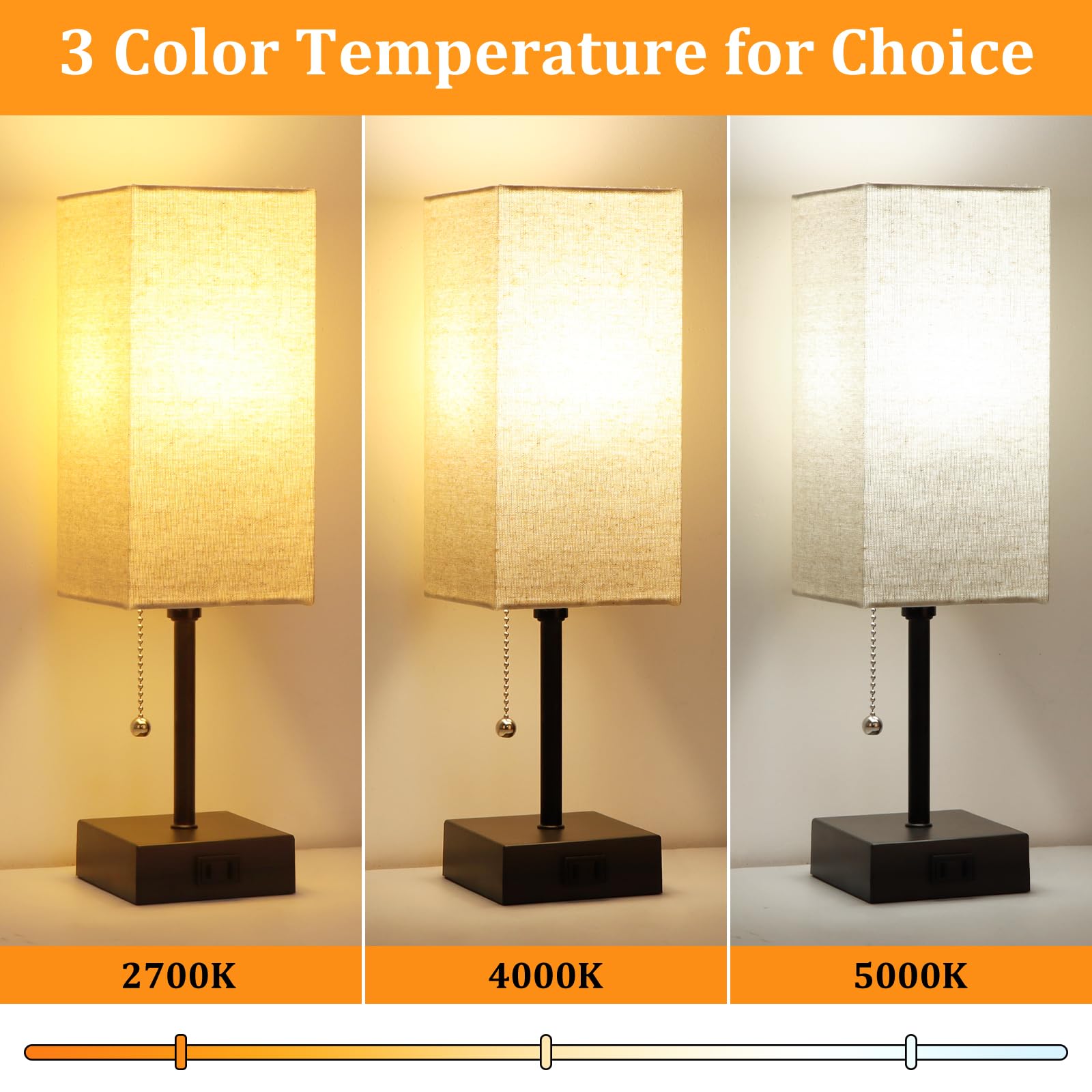 Dott Arts table lamp with built-in AC outlet for convenient charging.