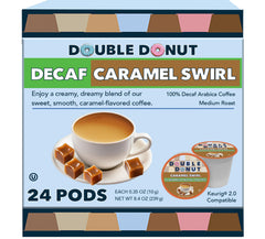 Double Donut Caramel Swirl decaf pod brewing a comforting cup.
