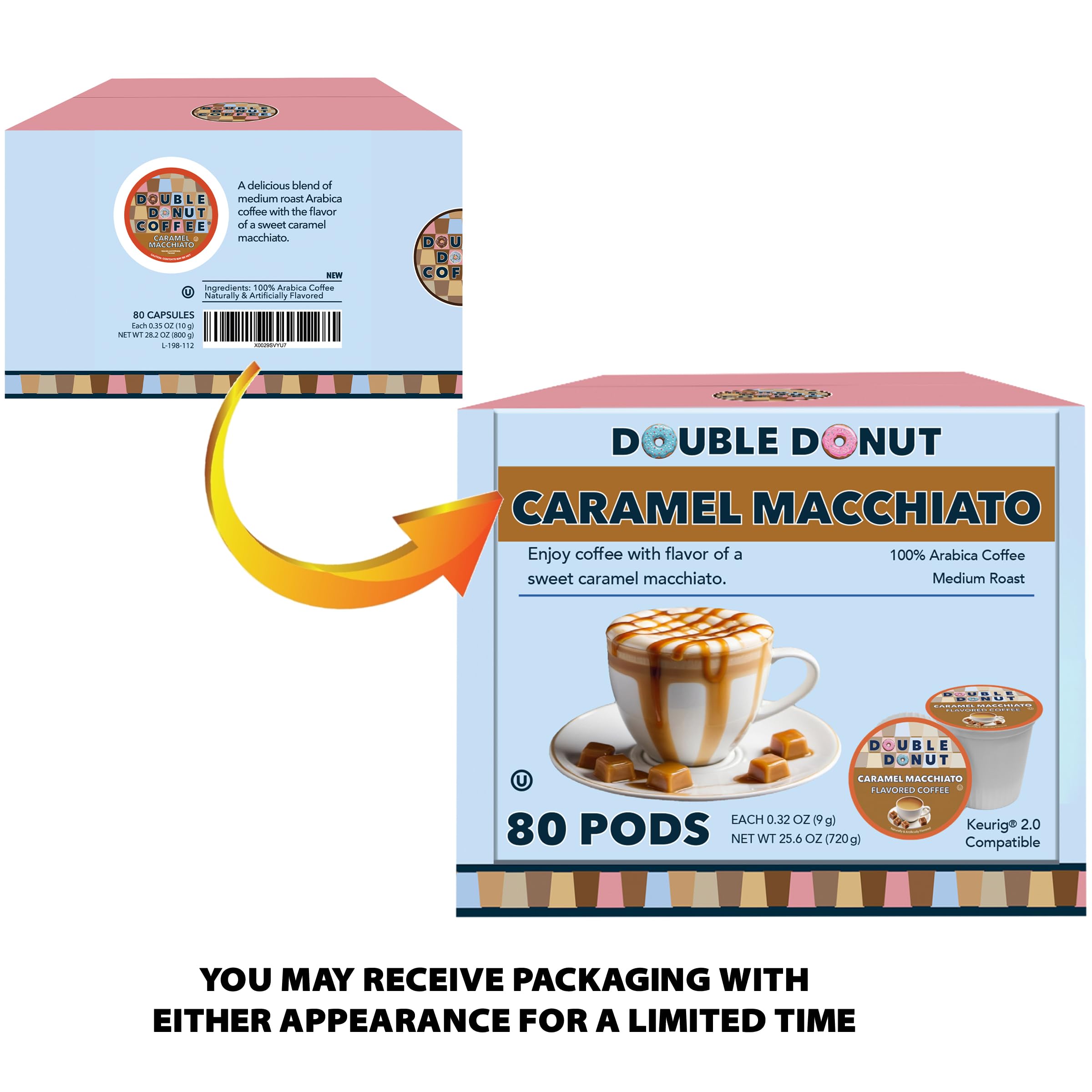 Pod label confirms dairy-free and sugar-free ingredients.