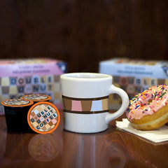 Double Donut Coffee Half Caff pod brewing in a Keurig brewer