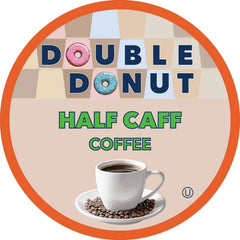 Double Donut Coffee Half Caff pods on shelf beside other single-serve options
