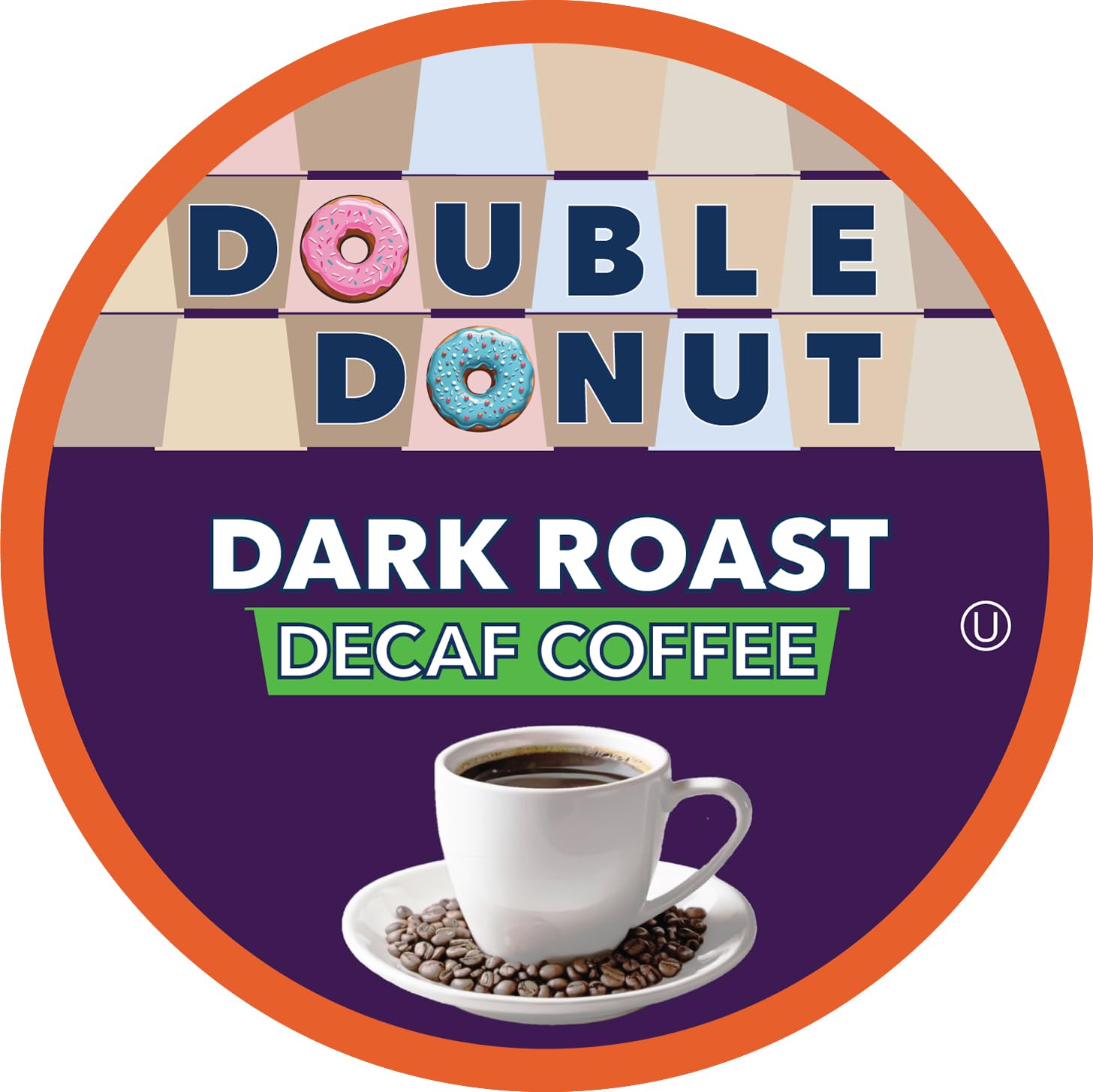 Close-up of Double Donut pods ready for Keurig brewing, offering rich flavor without caffeine.
