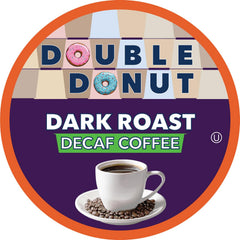 Close-up of Double Donut pods ready for Keurig brewing, offering rich flavor without caffeine.
