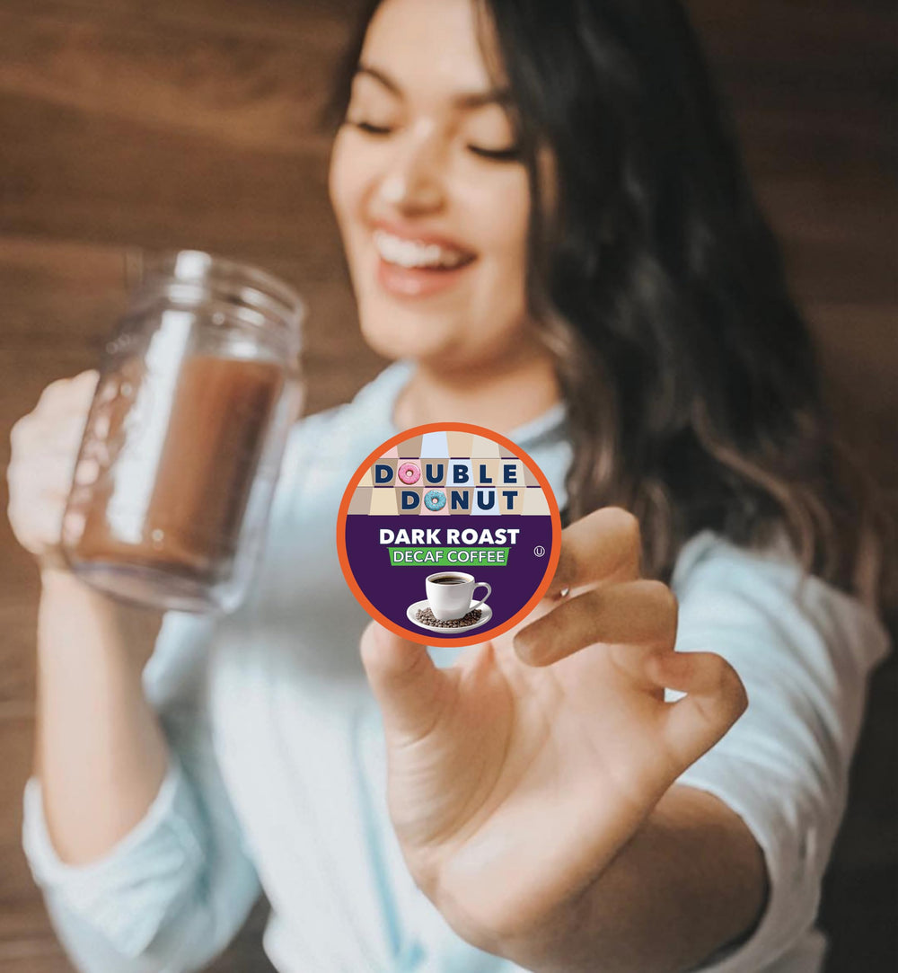 Recyclable Double Donut coffee pods are shown, highlighting sustainable packaging and eco-friendly convenience.