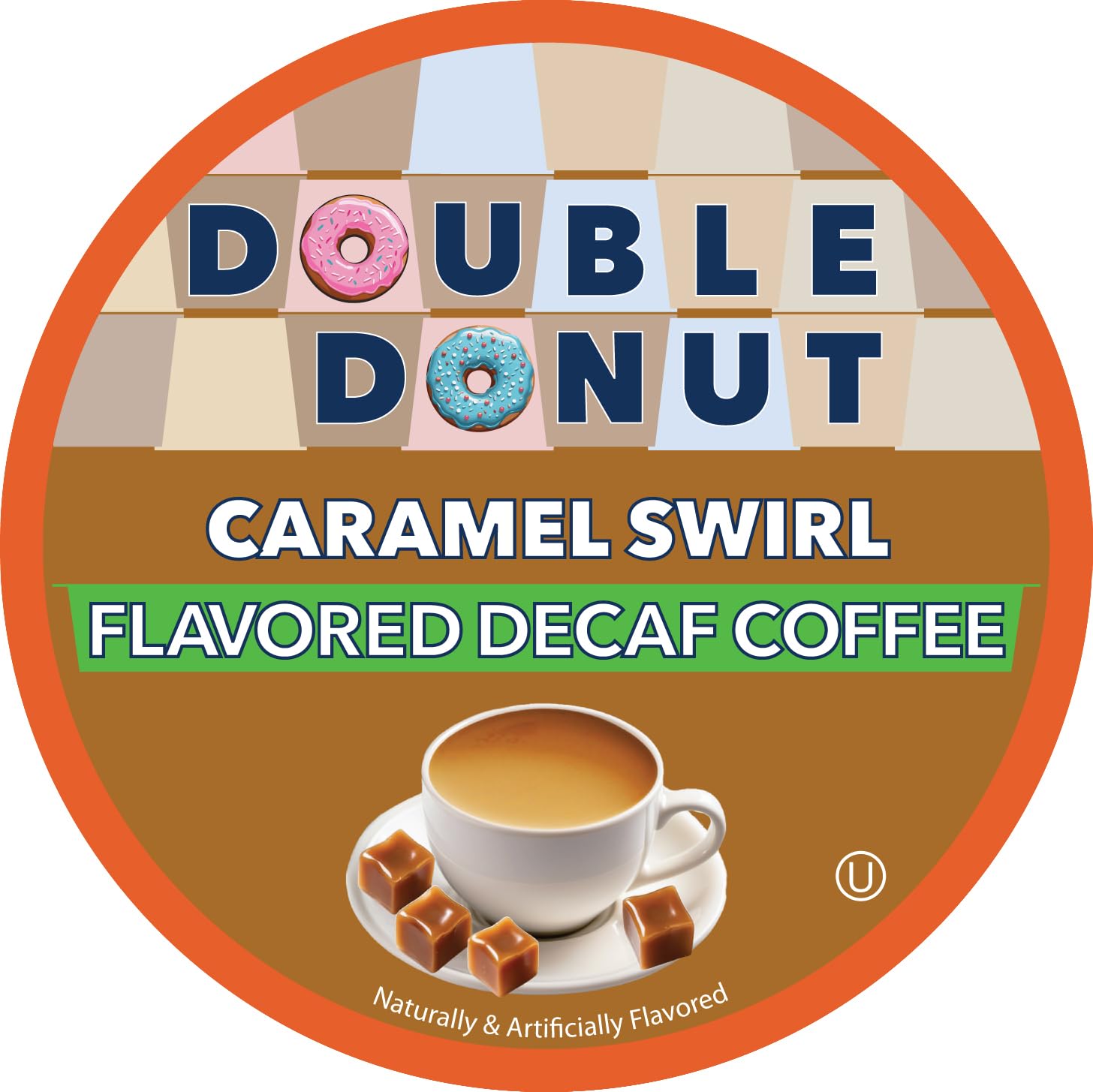 Double Donut decaf caramel swirl pod pack ready for use.