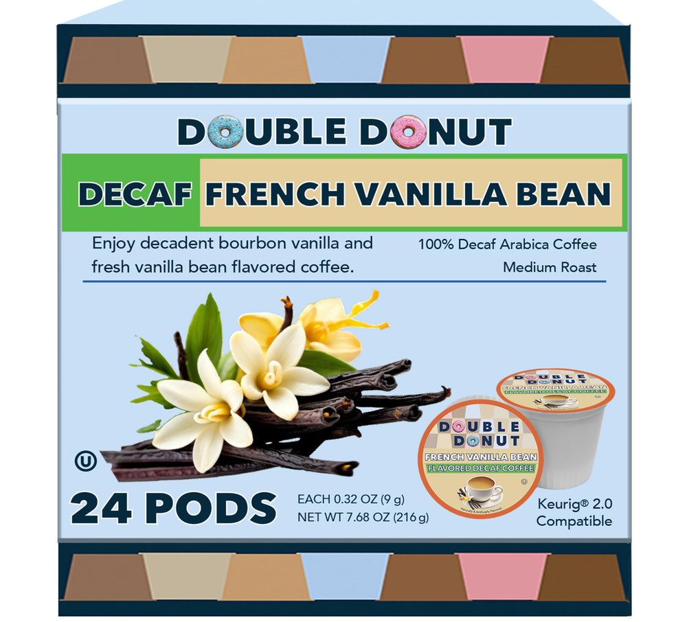 Double Donut Vanilla decaf pods pack offer smooth flavor for Keurig brewers and dessert-like aroma.