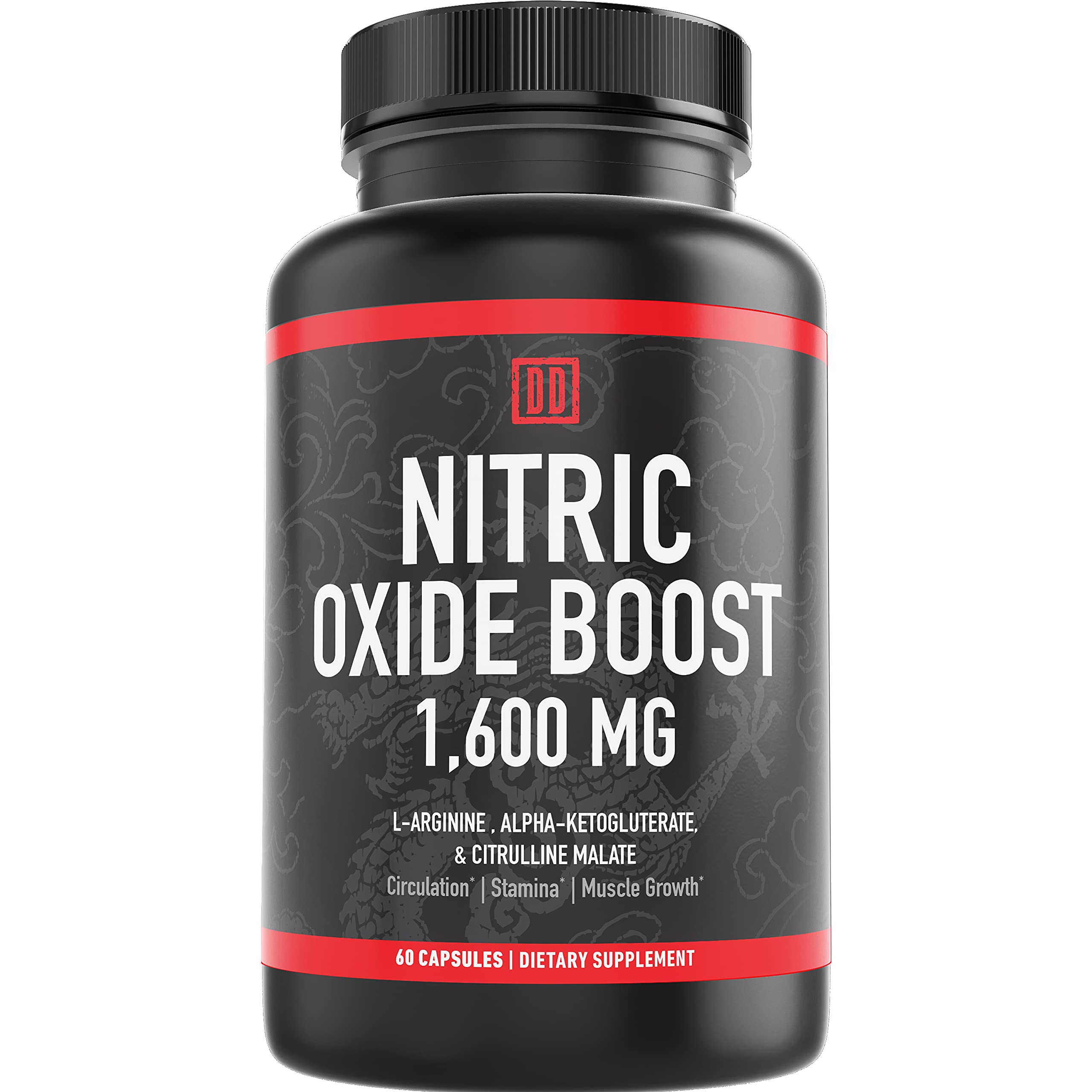Double Dragon Organics nitric oxide booster bottle front promotes workout readiness.