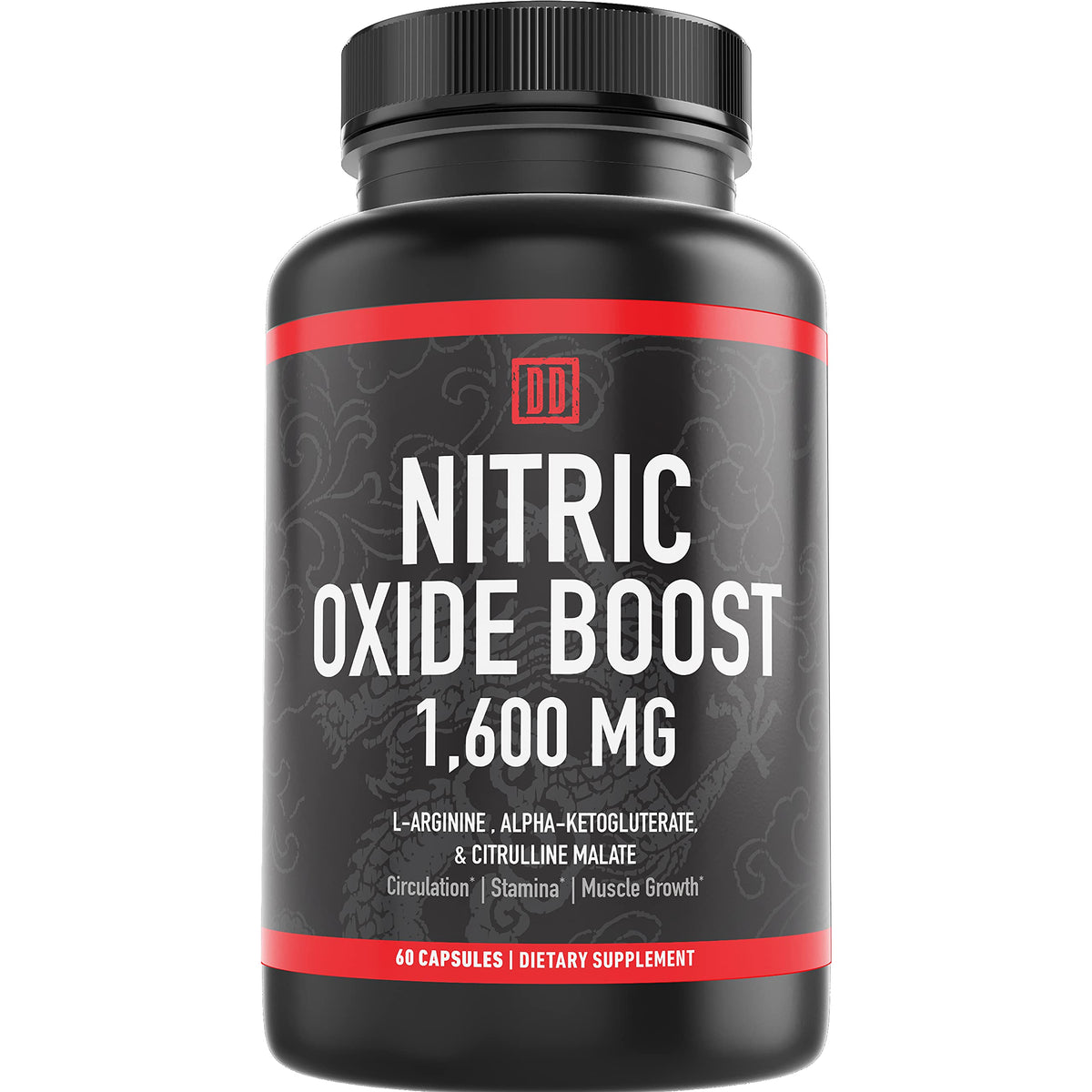 Double Dragon Organics nitric oxide booster bottle front promotes workout readiness.
