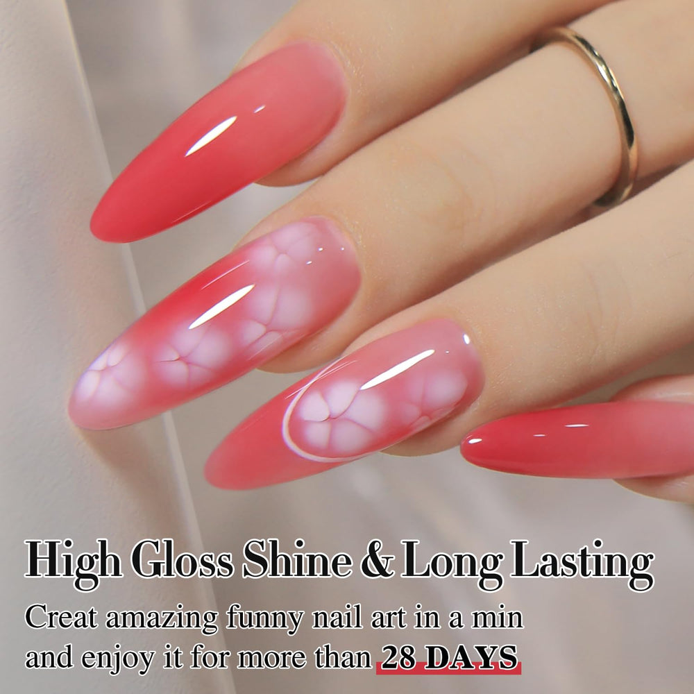 Double Rhythm Blooming Gel marble-design nails with subtle diffusion