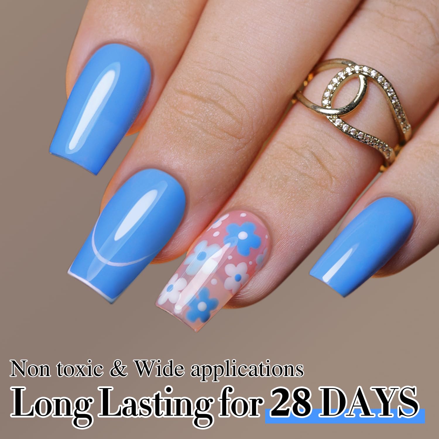 Double Rhythm blue gel polish close-up on manicure example.