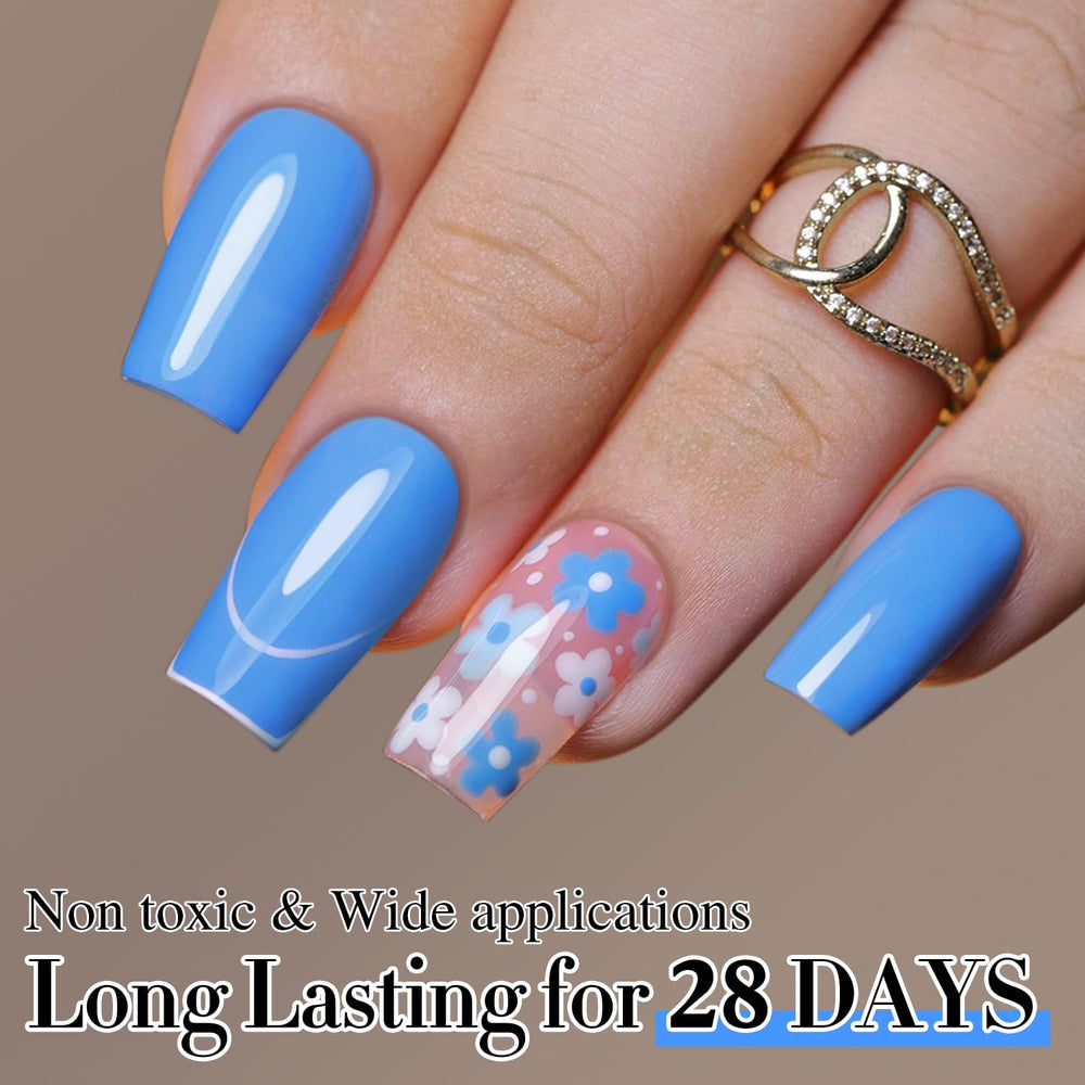 Double Rhythm blue gel polish close-up on manicure example.