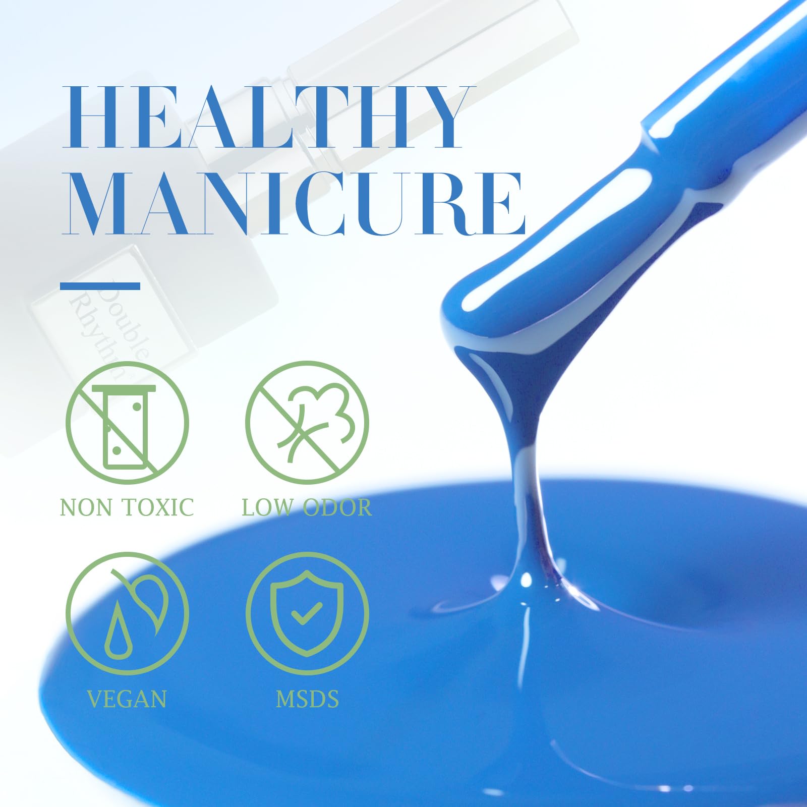 Double Rhythm blue gel polish packaging highlighting color and size.