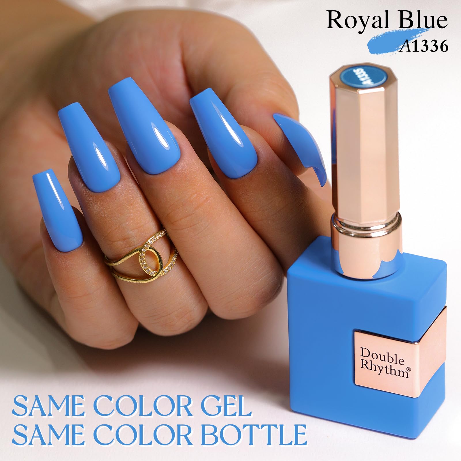 Double Rhythm blue sheer gel polish swatch showing glossy finish for DIY nails.