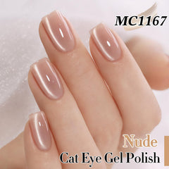 Closeup of holographic glitter and smooth coverage in the nude shade