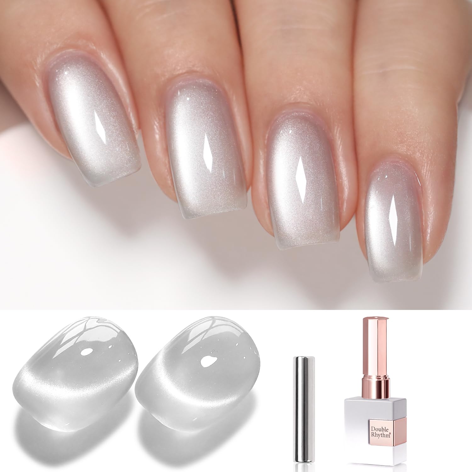 Double Rhythm cat-eye gel polish with magnet creates depth via magnetic effect