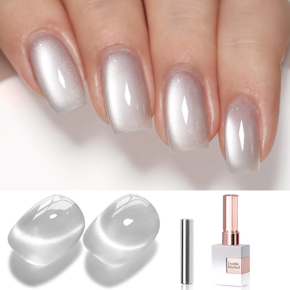 Double Rhythm cat-eye gel polish with magnet creates depth via magnetic effect