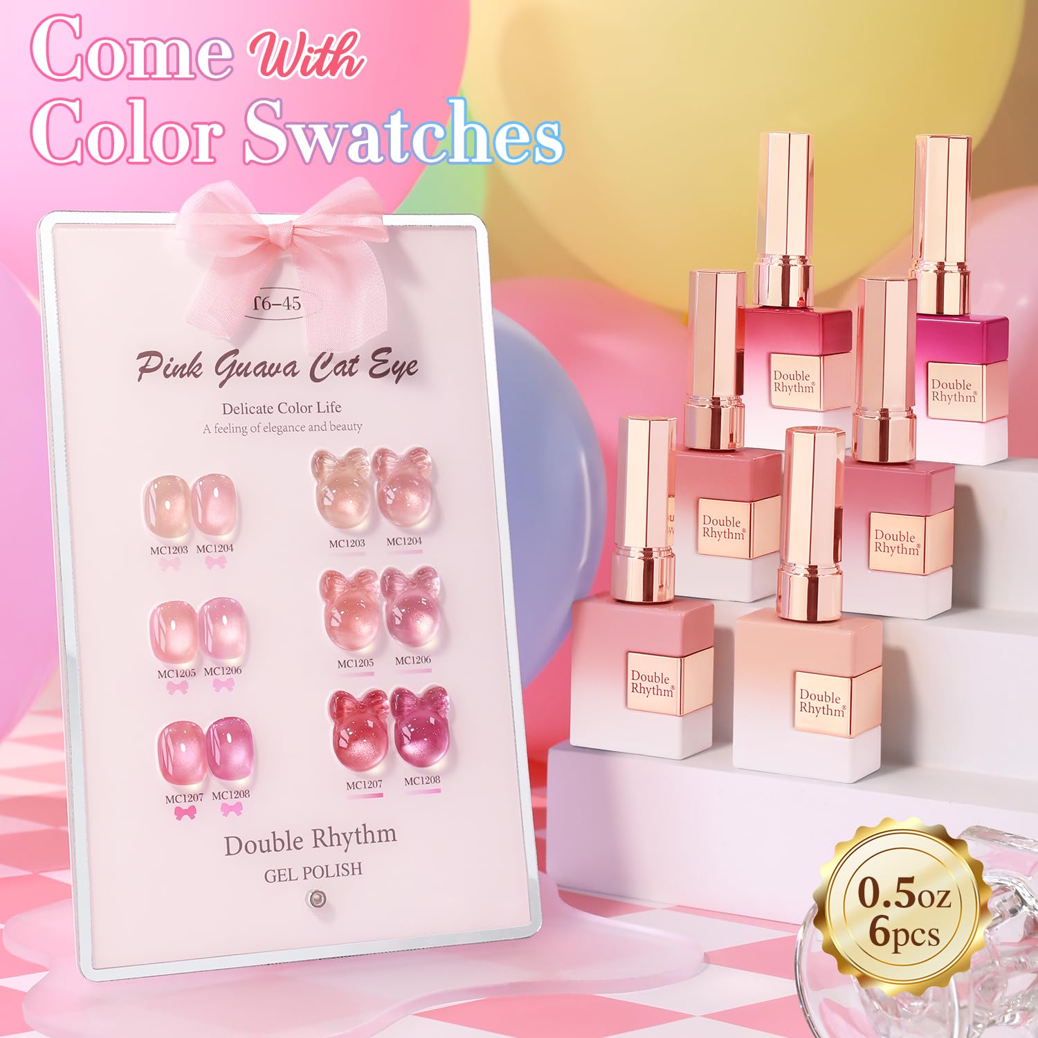 Double Rhythm Rose T6-45 gel polish side view showing magnet shimmer for chic nails