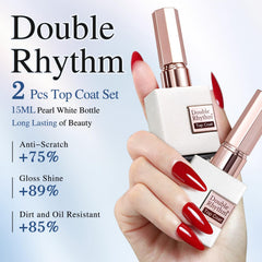Double Rhythm clear top coat brush application shows DIY gel nails.