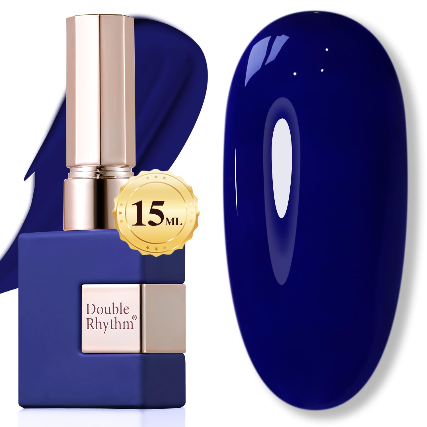 Double Rhythm navy gel polish 15ml bottle enhances long-lasting nails.