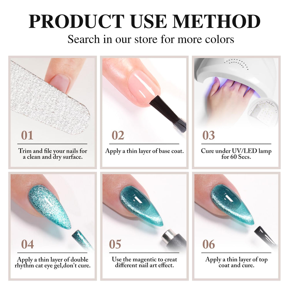 DIY manicure setup featuring Double Rhythm cat-eye gel polish kit