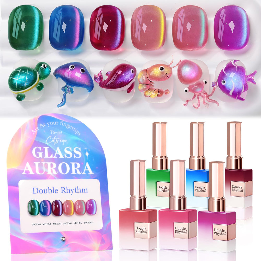 Double Rhythm Glass Galaxy Green bottle showcased for cat eye polish look