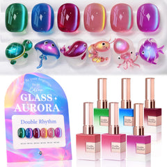 Double Rhythm Glass Galaxy Green bottle showcased for cat eye polish look
