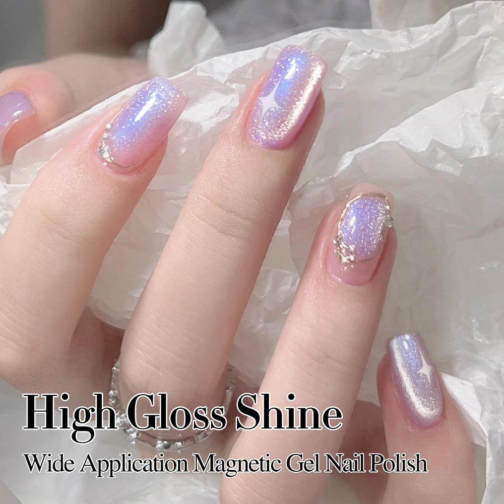 At-home nail art session using Double Rhythm shimmer gel polish