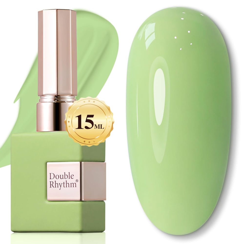 Double Rhythm Green A1409 15ml bottle close-up for sheer gel color and easy DIY nails.