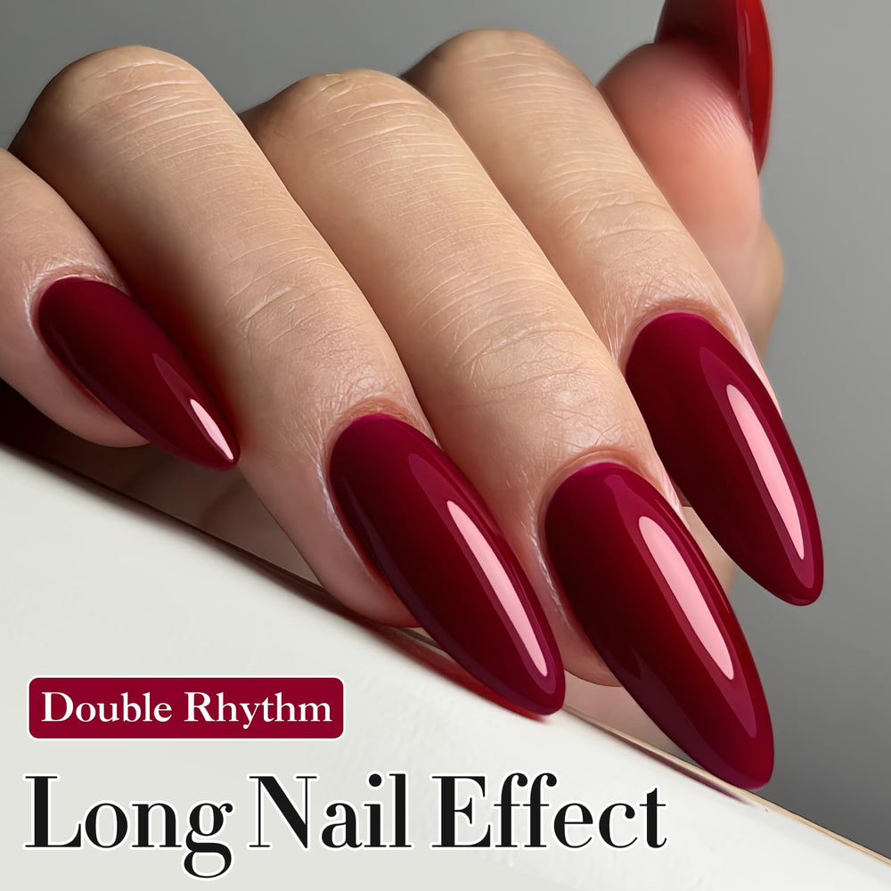 Double Rhythm high gloss nails showcase lasting shine and depth.
