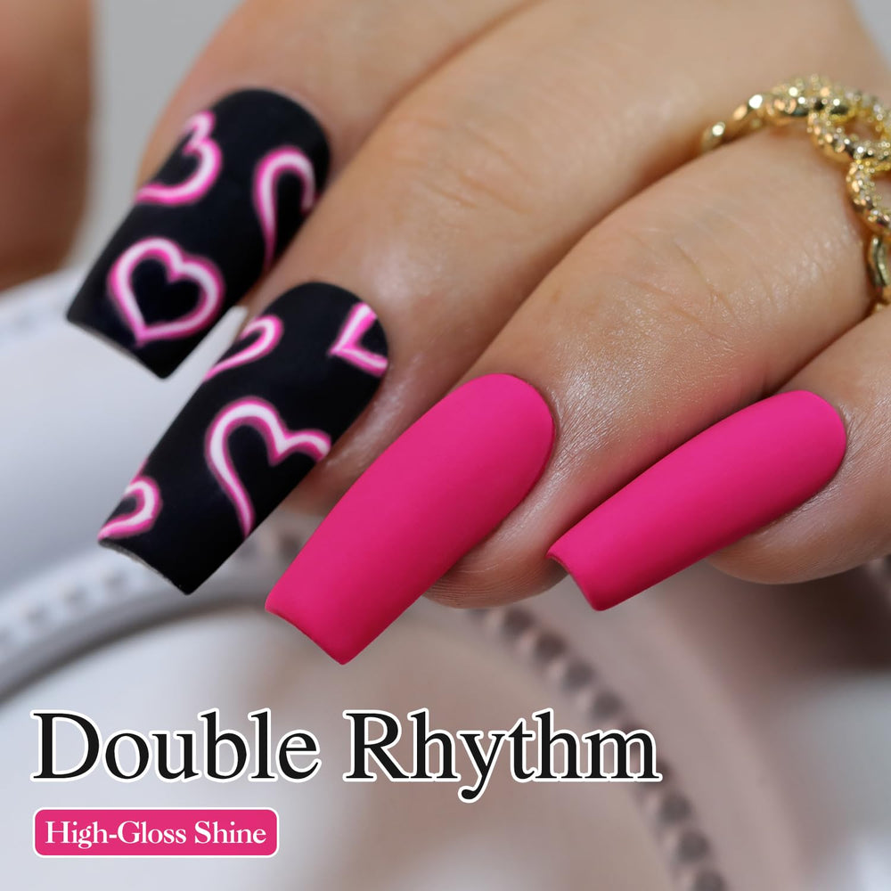 Application of Double Rhythm hot pink gel polish in smooth layers on nail.