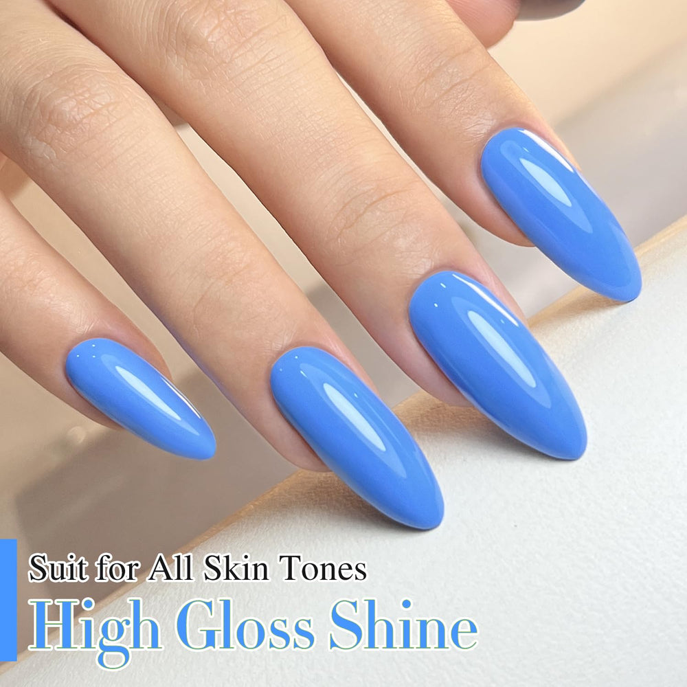 Double Rhythm blue polish curing under UV/LED lamp for fast results.