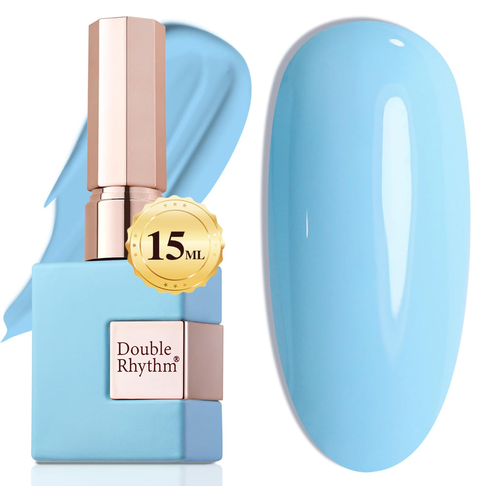 Double Rhythm light-blue gel nail polish bottle for a sheer, versatile manicure.