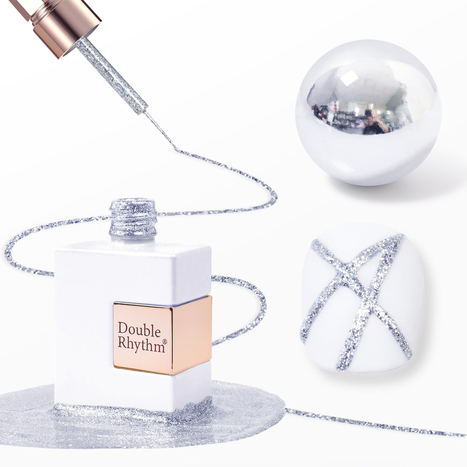 Double Rhythm metallic gel liner bottle close-up with bronze shimmer for nail art