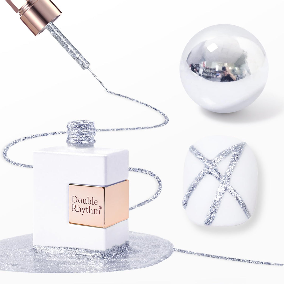 Double Rhythm metallic gel liner bottle close-up with bronze shimmer for nail art