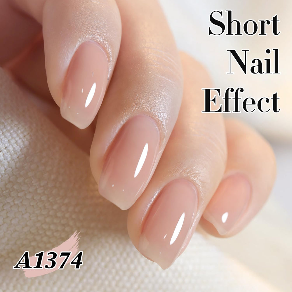 Double Rhythm milky pink jelly polish on nail shows subtle coverage and glow.