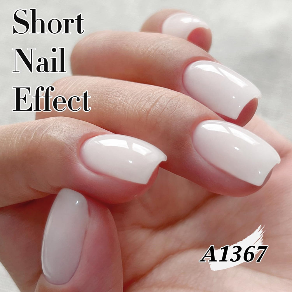 Applying Double Rhythm Milky White gel polish for smooth coverage.