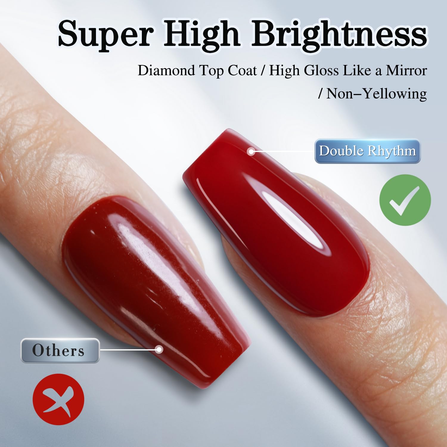 Double Rhythm nails prepped with gel kit for long-lasting shine.