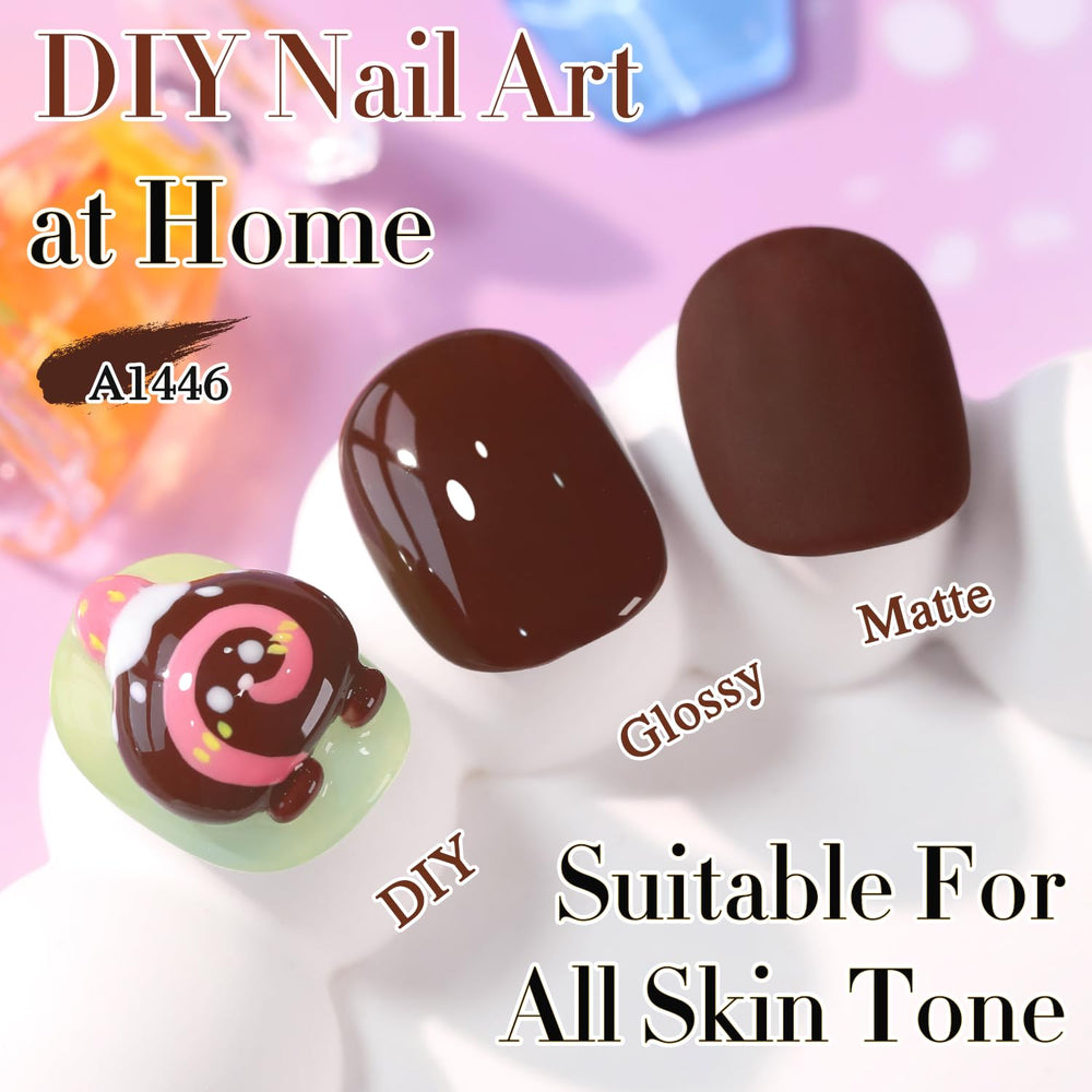 Double Rhythm deep brown gel polish on a nail swatch ready for at-home DIY nails.