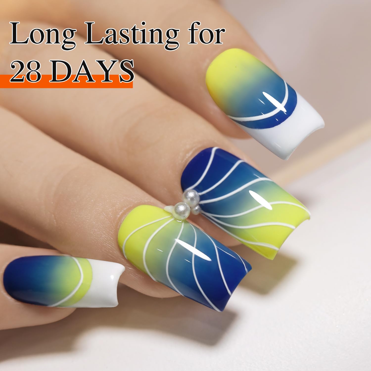 Double Rhythm natural nails displaying liner art