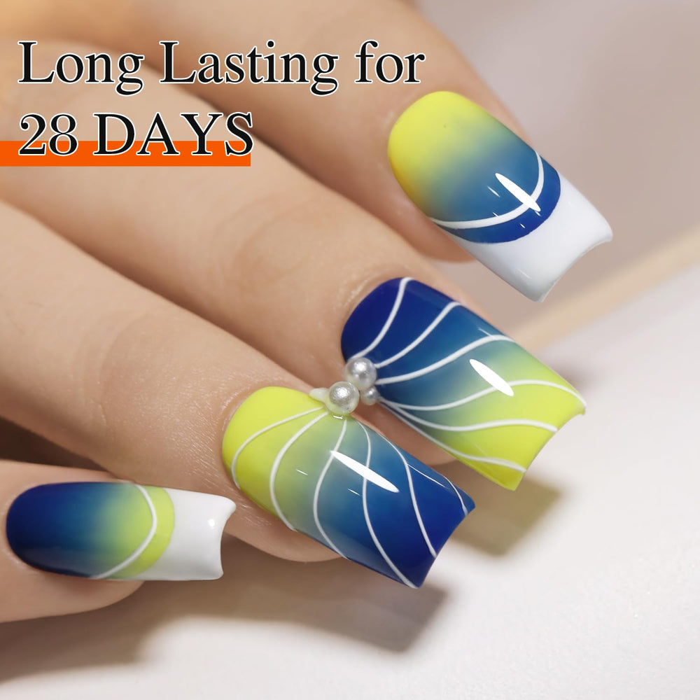 Double Rhythm natural nails displaying liner art