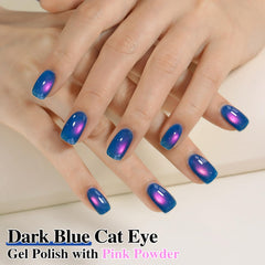 Double Rhythm navy blue glitter shine on nails with holographic shimmer.
