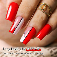 Double Rhythm neon red gel polish brush applying smooth first coat