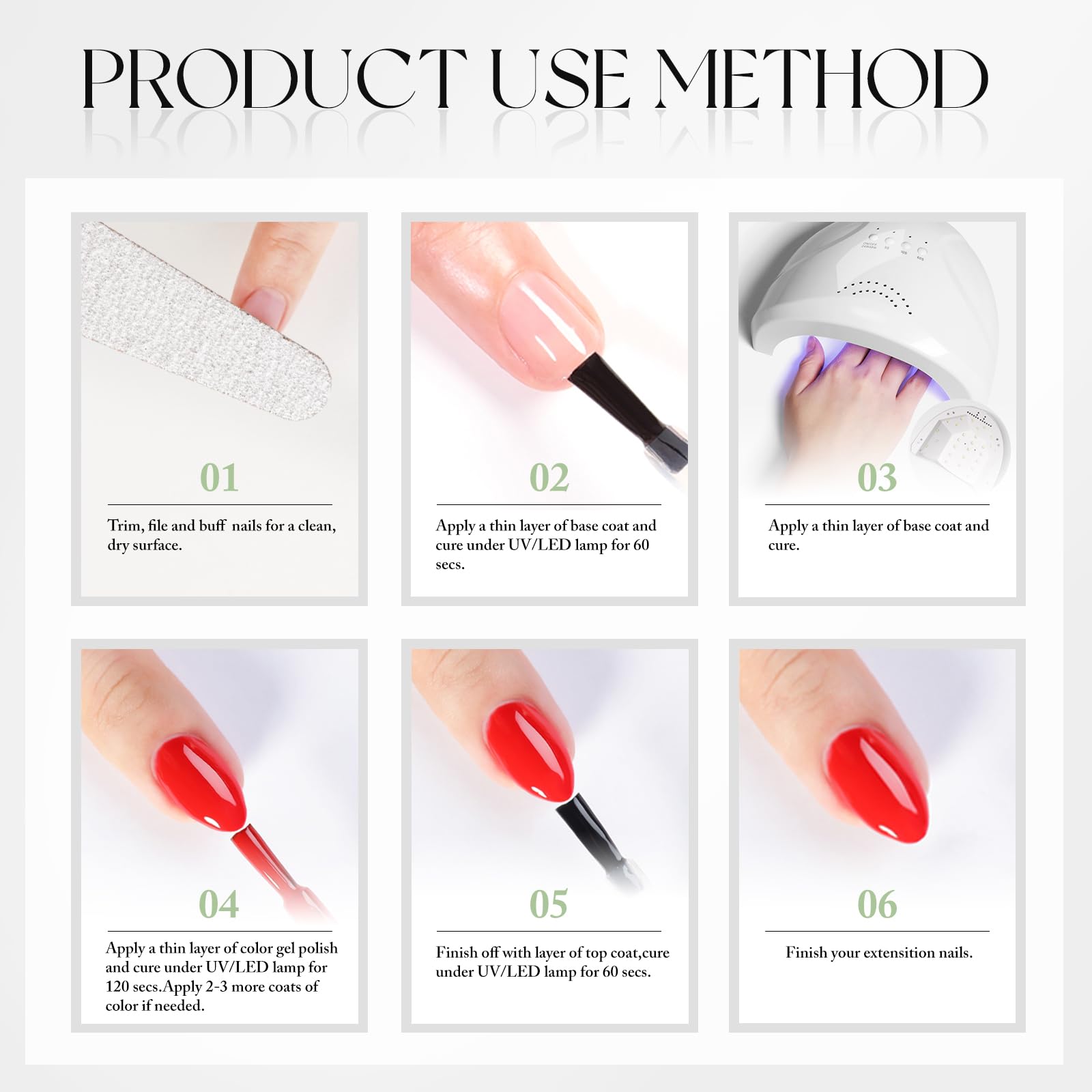 Patch test reminder for Double Rhythm Milky White gel polish before full use.